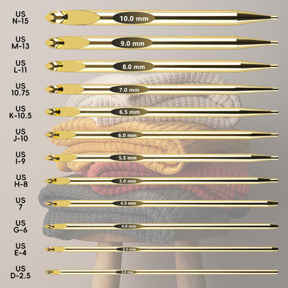 27Pc Gold Plated Tunisian Crochet Hooks Set 3mm-10mm, Interchangeable Aluminum Crochet Hook with Cable, Long Crochet Hooks for Tunisian Crochet, Versatile Crochet Hook Set for Craft Enthusiasts