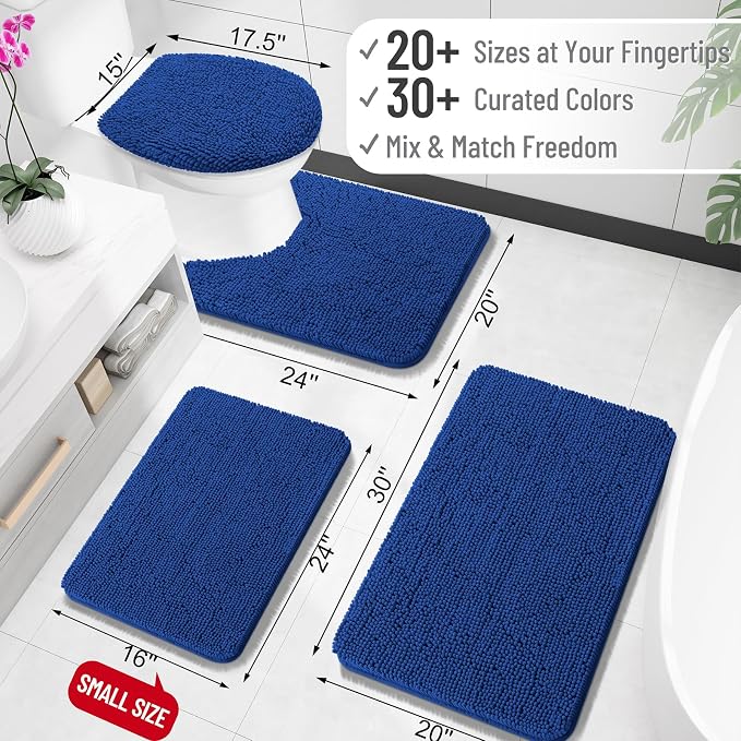 OLANLY Bathroom Rugs 34x21, Extra Soft Absorbent Chenille Bath Rugs, Rubber Backing Quick Dry, Machine Washable Bath Mats for Bathroom Floor, Tub and Shower, Home Decor Accessories, Royal Blue