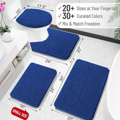 OLANLY Small Bathroom Rugs 24x16, Extra Soft Absorbent Chenille Bath Rugs, Rubber Backing Quick Dry, Machine Washable Bath Mats for Bathroom Floor, Tub and Shower, Home Decor Accessories, Royal Blue