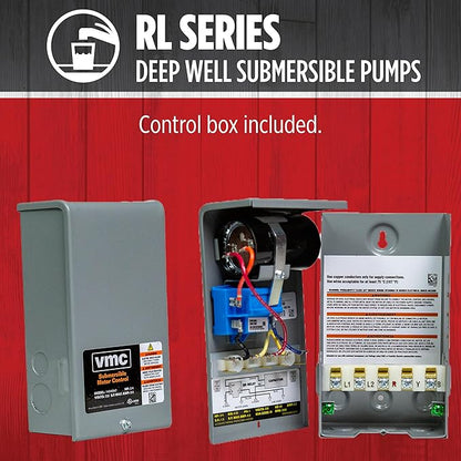 Red Lion RL12G10-3W2V 4-inch Submersible Deep Well Pump with Control Box, 1 HP, 12 GPM, 3-Wire, 230 Volt, Steel, 14942407
