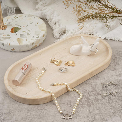 Koville Italian Travertine Tray, 12"x6" Vanity Decorative Marble Tray for Countertop, Catchall Tray for Perfume, Candles, Jewelry Dish Tray