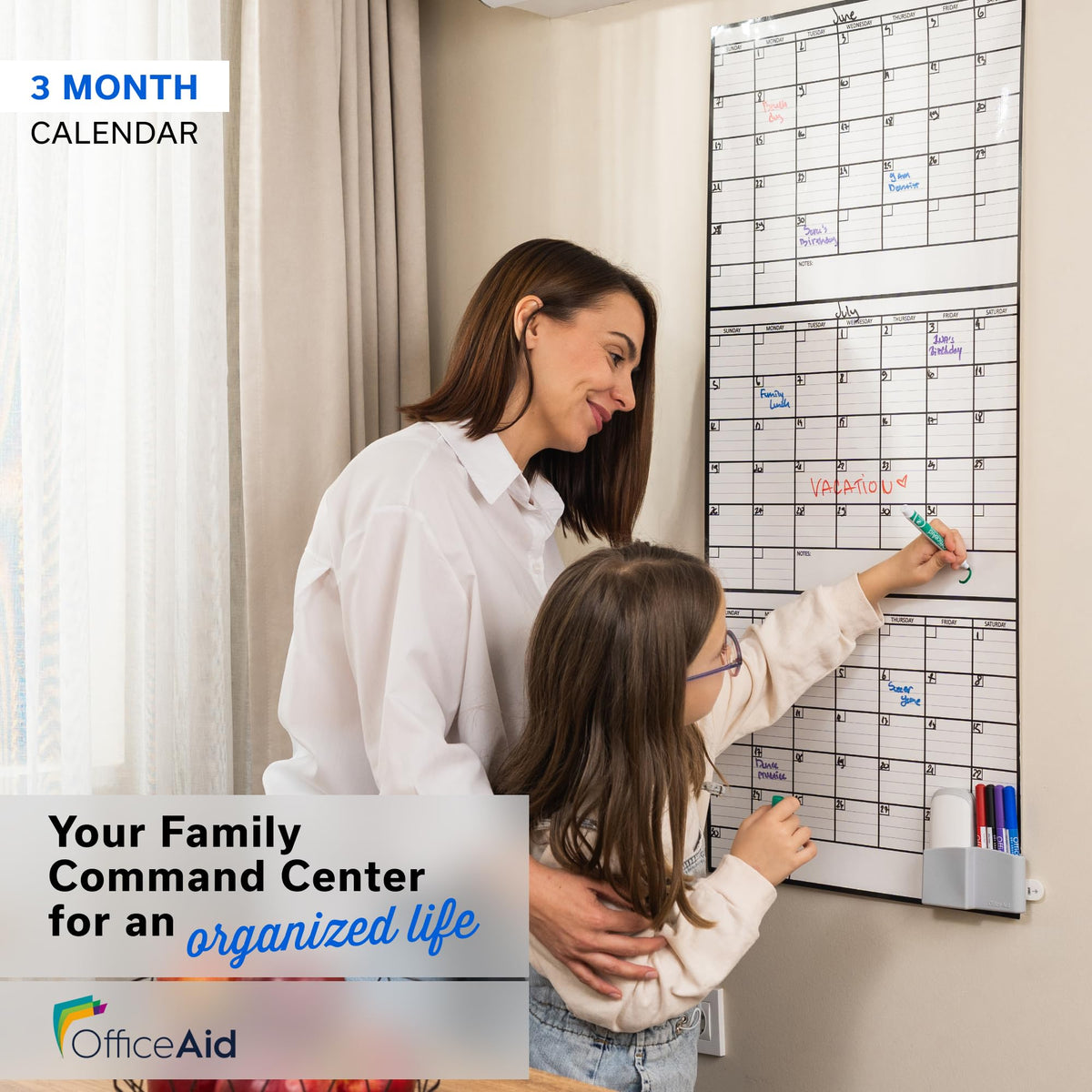 (2 PK) 3 Month Dry Erase Calendar for Wall 40x17, Family Office Large Reusable Big, Monthly Giant Dry Erase Planner, Rolled Whiteboard White Board, Classroom Calendar for Undated Wall Erasable