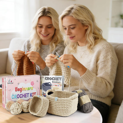 27PCS Crochet Basket Kit for Beginners (L&S), Complete Crocheting Basket for Storage, Knitting Starter Set with Instruction , Beginner Crochet Kit for Adults, Crocheting Gift for Home Decor Family