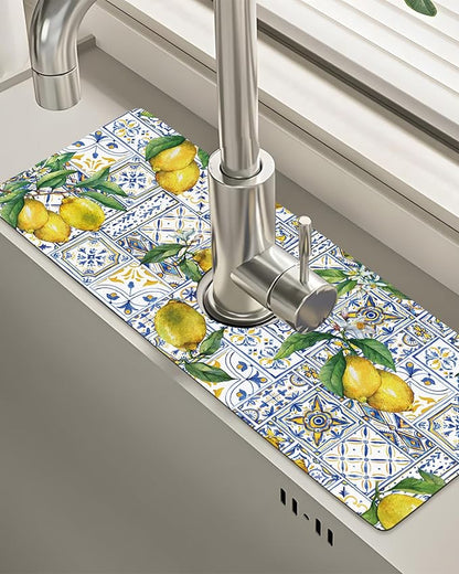Patterned Sink Faucet Mat Kitchen Splash Guard Super Absorbent Drying Mat