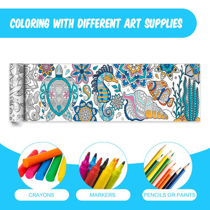 Pasimy 3 Pieces Giant Coloring Posters 11.8 x 118 Inch Mandala Animals Jumbo DIY Drawing Paper Large Coloring Sheets Pages Huge Mandala Drawing Banner for Adult Kid Home Classroom Activity(Animals)