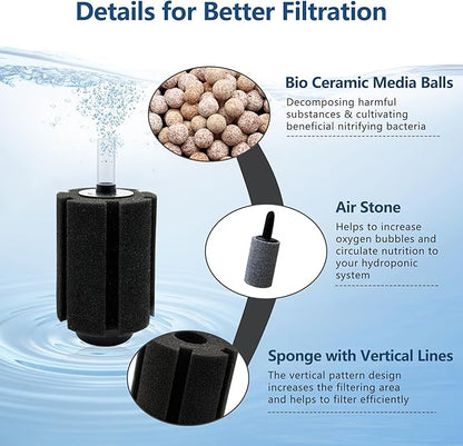 10-50Gal Aquarium Sponge Filter with Ceramic Media and Bubble Diffuser Ultra Quiet Fish Tank Filters fit Breeding Fry Betta Shrimp Fish Tank