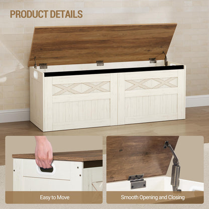 Hzuaneri 47.2" Storage Chest, Large Storage Bench with 2 Hinges, Farmhouse Wooden Box Bench, Lift-Top Organizer Chest, Wooden Bed End Bench, Suitable for Entryway, Bedroom, Retro White SB51214X