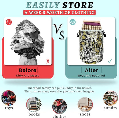 Retro Snake Texture Laundry Hamper Animal Snake Colorful Laundry Basket