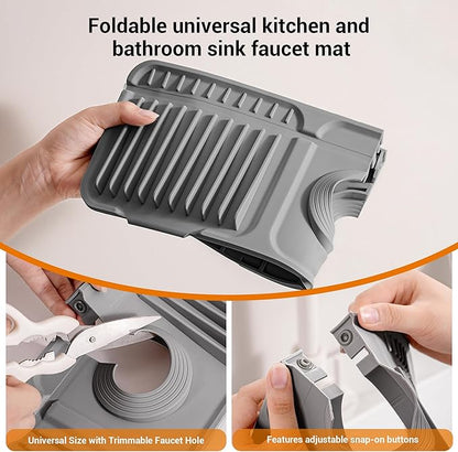 Faucet Mat for Kitchen Sink, Snap-On Design & 7°slope Fast Drain, Folding Sink