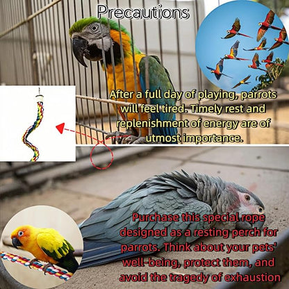 Bird Rope Perches, Parrot Toys, Bungee Rope Perches for Parrots, Cockatiels, Parakeets, Budgie Cages Comfy Birds (Metal Nut) - 15.75 inches