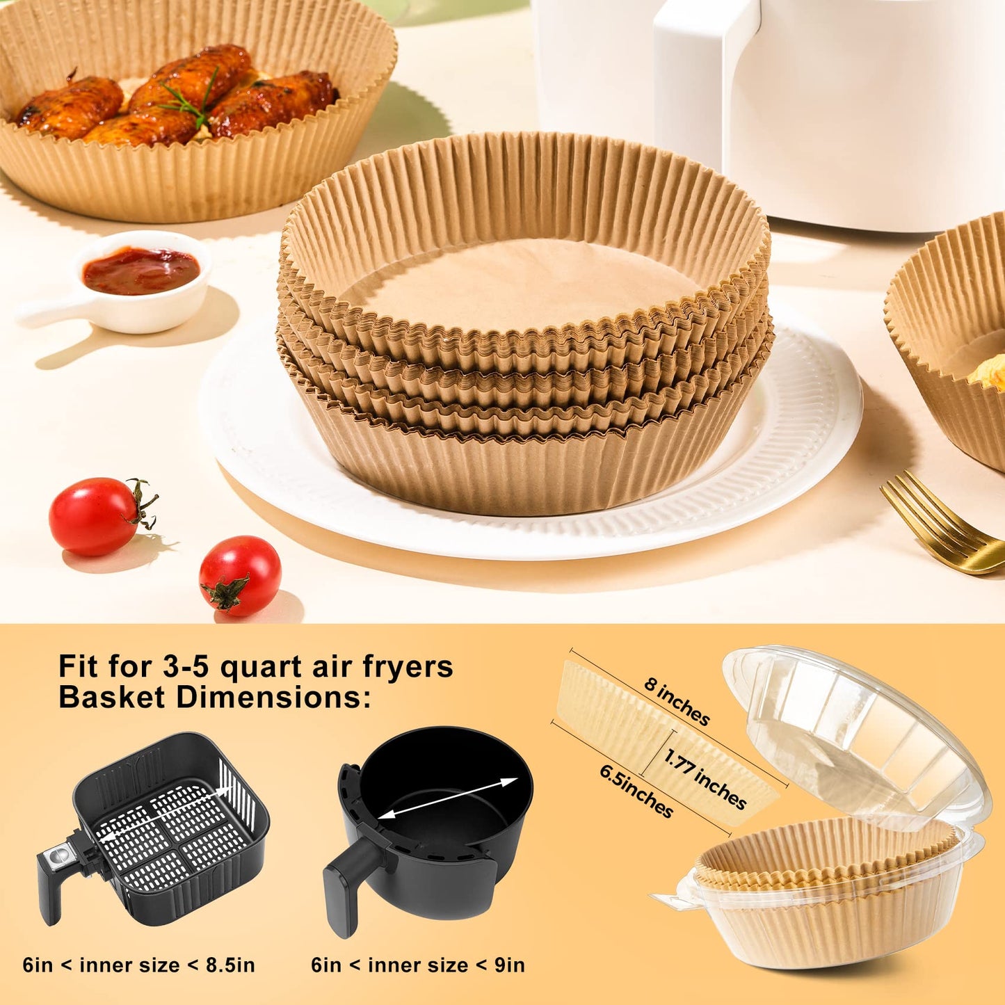 Air Fryer Disposable Paper Liners - 150Pcs 8In Square Parchment Paper Non-Stick Airfryer Basket Liners for Steamer Microwave Oven, Deep Fryer Parts & Accessories