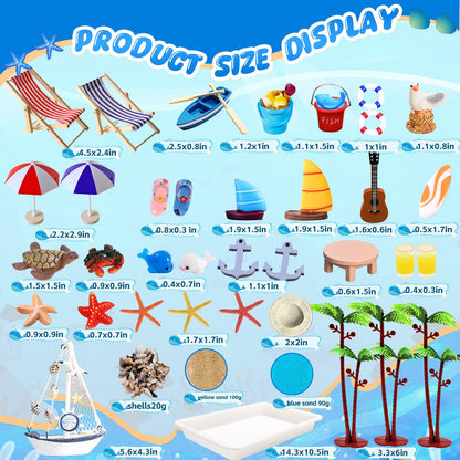 Pamonrueer 39 Pcs Miniature Summer Beach Accessories Ocean Diorama Supplies Sand Box Beach Theme Cake Decorations Sea Animal Figurines Shell Cake Topper Party Gifts Diorama Projects