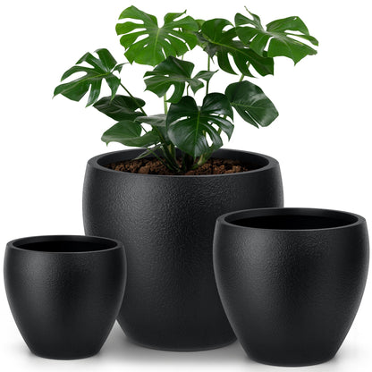 homenote Flower Pots 14.5/12/9.6 Inch,Large Plant Pots Indoor with Drainage,Plastic Pots for Plants,Garden Pots for Outdoor,Large Planters for Indoor Plants,Big Plastic Planter,Off-Black(3 Pcs)