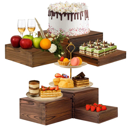 Verssure 6-Pack Wood Risers Display Stands, Multi-Height Food Risers for Buffet Table, Rustic Wooden Cake & Cupcake Stands for Party, Birthday, Wedding, Halloween Decor