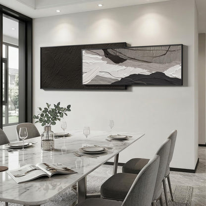 Extra Large Framed Black and White Abstract Wall Art for Living Room, Set of 2 Long Horizontal Modern Canvas Prints Paintings, Minimalist Gray Pictures for Bedroom Dining Room Office Wall Decor