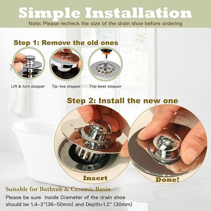 Kitchen Sink Drain Strainer 3 in 1, 304 Stainless Steel Pop Up Sink Stopper