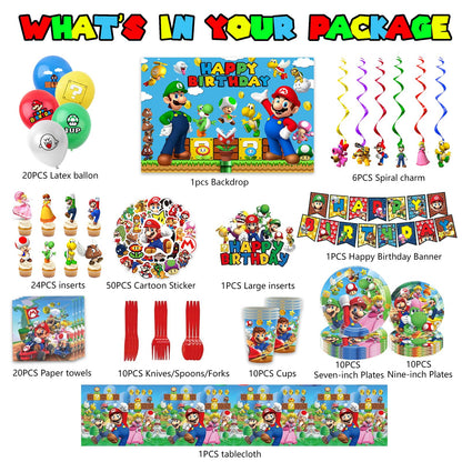 Birthday Party Supplies Ultimate Kit - 14-in-1 Decorations Set with Banner, Backdrop, Tablecloth, Balloons, Plates, Cutlery, Cake Toppers for Themed Parties