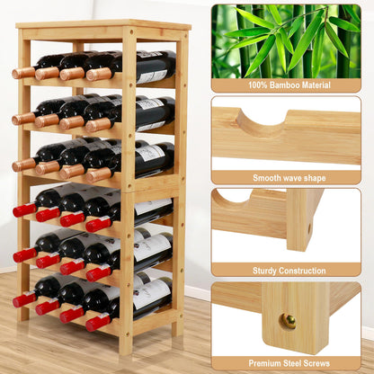 Thalomely Wine Rack Free Standing Floor, 6-Tier 24 Bottles Display Wine Storage Shelves with Table Top, Easy-Assembly Freestanding Bamboo Wine Racks for Kitchen Dining Room Bar, Natural