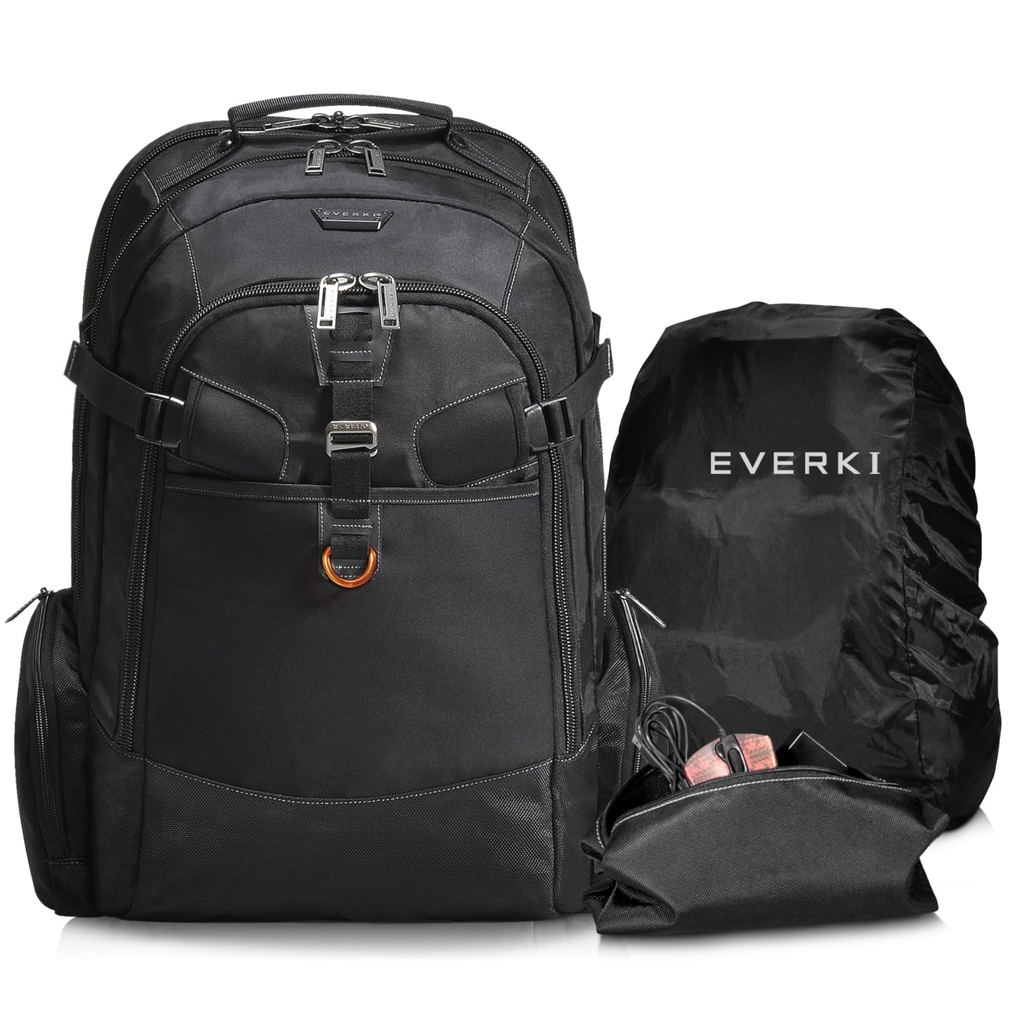 EVERKI Business 120 Laptop Backpack with Rain Cover, 40L Capacity, Large Compartment for Laptops Up to 18.4", 180° Fold-Out Design, Padded Pocket, Durable Design with Multiple Pockets – EKP120 - Black