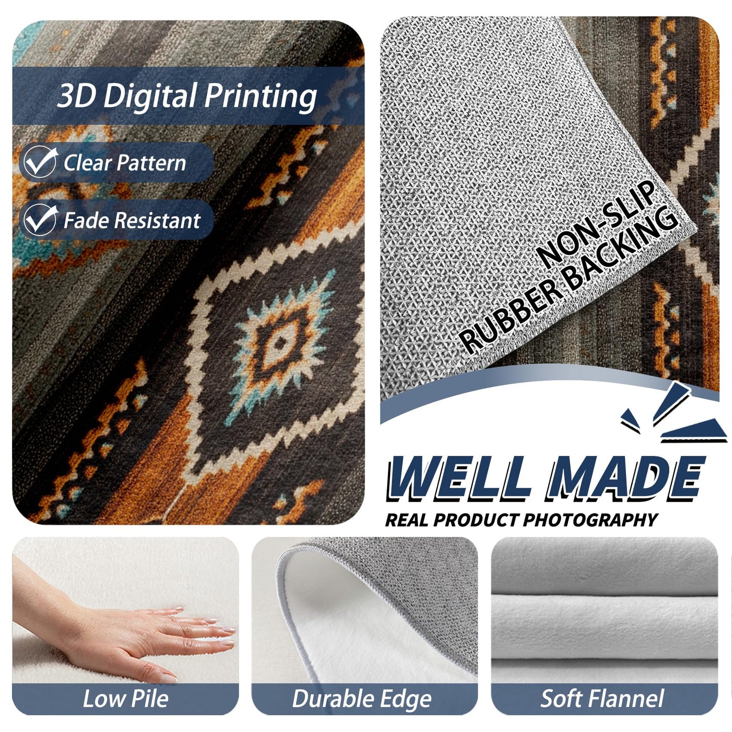 Aquailis Southwest Rugs for Living Room - Navajo Rug, 4x5 Rug, Aztec Tribal Area Rug, Indian Navajo Washable Rugs for Living Room Bedroom, Native American Carpet - Home Decor, Southwest Gifts for Men