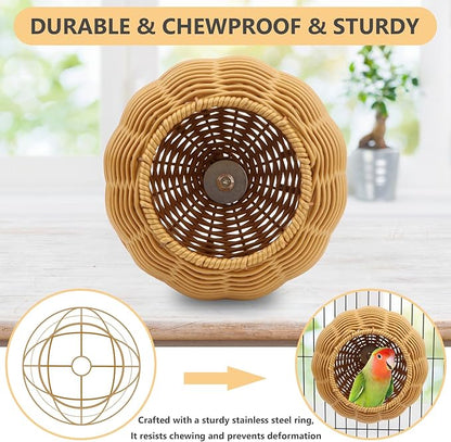 Hypeety Rattan Steel Frame Bird Nest for Cage Chewproof Parakeet Nest House Small Bird Bed Hammock with Removable Soft Plush Cushion for Small Parrots Budgies Canaries Cockatiels Finches Lovebirds