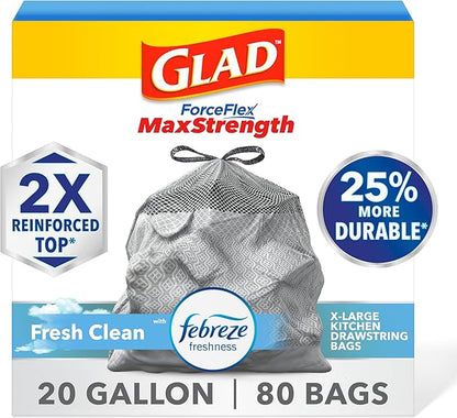 Glad ForceFlex MaxStrength Kitchen Trash Bags, 20 Gal, Fresh Clean Febreze