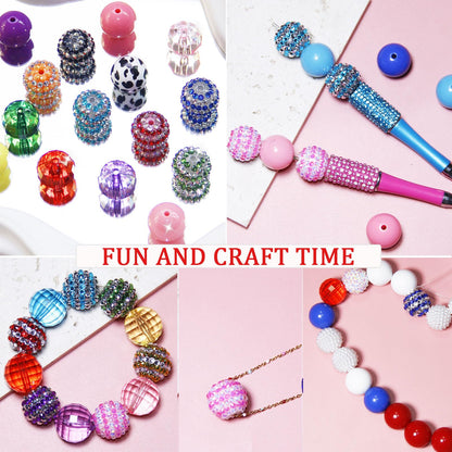 100Pcs 20mm Beads for Pens Making Rhinestone Beads Mixed Acrylic Bubblegum Bead Crystal Round Sparkly Chunky Bead for Pens Beadable Bracelet Necklace Keychain DIY Craft Jewelry Making Supplies
