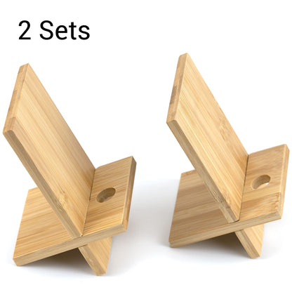 IFAMIO 2 Pack Bamboo Cell Phone Stand Wooden Phone Holder Tablet Desk Stand with Charging Hole Portable Phone Table Stand Desk Organizer Compatible with iPhone Smart Phone iPad Tablet