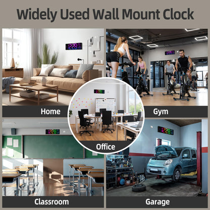 HAITANG 8 Colors Digital Wall Clock, 16.2" Large Digital Clock with Temperature, Date, Auto DST, Night Light, Auto Brightness Dimmer, 24/12-hour Wall Clock for Living Room Office Classroom Gym