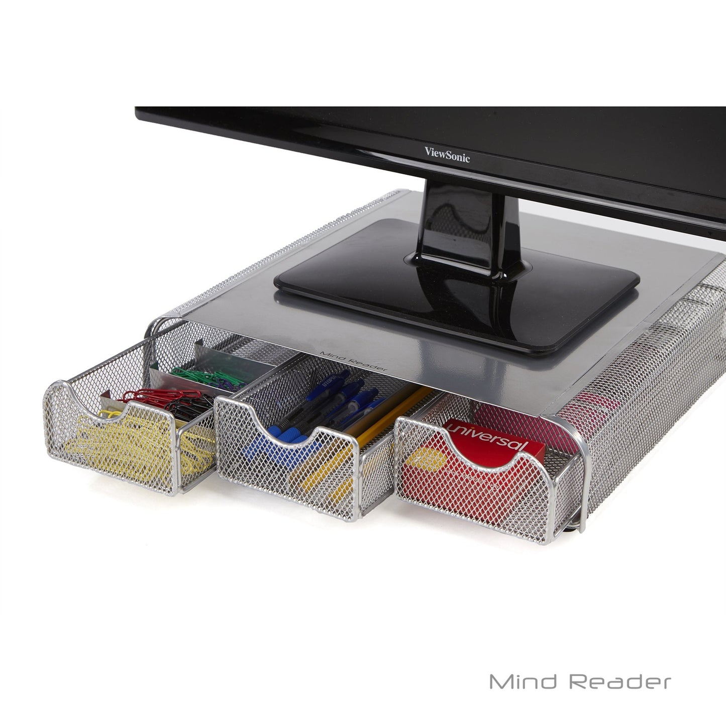 Mind Reader Perch Monitor Stand Desk Organizer, Silver Metal Mesh (Pack of 2)