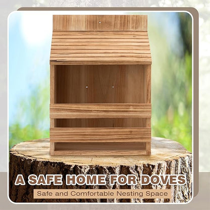 Briwooody Wooden Open Mourning Dove Nesting Box for Outside Dove Bird House 14 H x 10 W x 6 L Inches Bird Nesting and Roosting Platform Hanging Birdhouse Garden Decoration (Flat Roof, Brown)