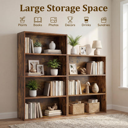 Alpen Book Shelf, 3 Shelf Bookcase Floor Standing Shelves for Bedroom, Wooden Short Bookshelf with Storage Adjustable Small Bookshelf for Small Spaces, Living Room, Rustic Brown