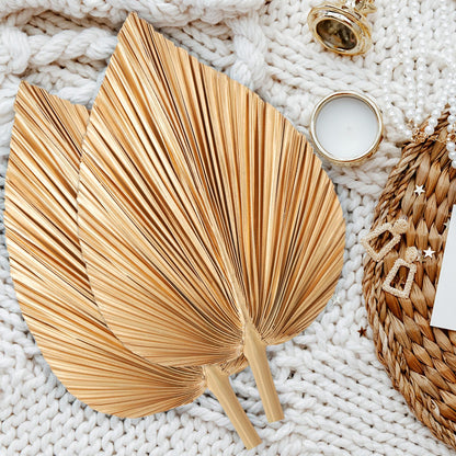 Ovveroche 4 Pcs Large Gold Dried Palm Leaves, Home Wedding Decor Natural Boho Dried Palm Fans with Stem,Tropical Palm Leaves Boho for Vase Baby Shower Anniversary
