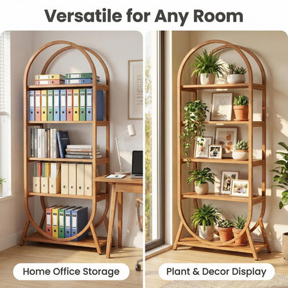 Arvolia 5-Tier Arched Bookshelf, Tall Wooden Open Shelf for Home