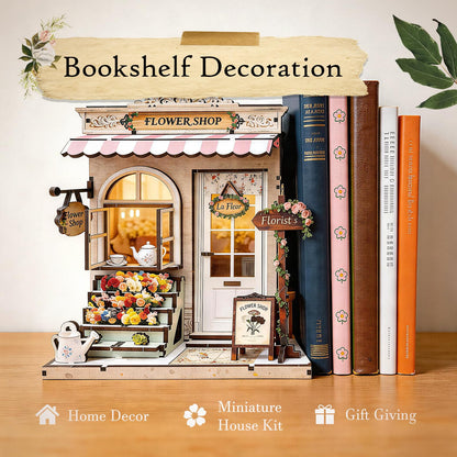 Book Nook Kit DIY Miniature House – 3D Wooden Puzzle Bookshelf Insert with LED Lights, Tiny Dollhouse Building Model Craft Kit, Unique Book Nook Decor Gift for Adults, Teens, Book Lovers