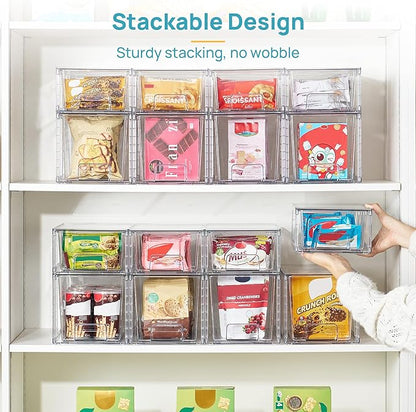 Vtopmart 8 Pack Clear Stackable Cabinet Organizers with Pull-Out Drawers, Clear Storage Drawers, 6 Medium and 2 Small for Under Sink, Pantry, Bathroom, Closet and Kitchen Storage