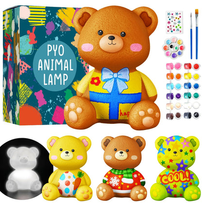 Goody King Paint Your Own Bear Lamp Kit, DIY Night Light, Arts and Crafts for Kids Ages 8-12, Art Supplies Painting kit for Kids, Room Decorations, Bear Crafts Birthday Gifts for Kids Ages 3 4 5 6 7 8