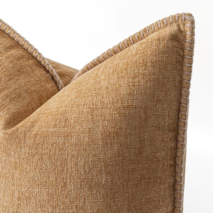 MIULEE Pack of 2 Couch Throw Pillow Covers 18x18 Inch Apricot Brown Farmhouse Decorative Pillow Covers with Stitched Edge Soft Chenille Solid Dyed Spring Pillow Covers for Sofa Bed Living Room