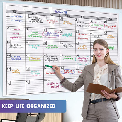 Dry Erase Monthly Extra Large White Board Calendar for Wall, 38" by 50", Jumbo Laminated Erasable One Month Whiteboard Calendar, Huge Oversized Blank 30-Day Poster with Lines and Squares