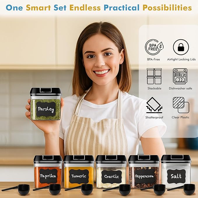 Shazo 6 PC Airtight Food Storage Containers + 6 Spoons