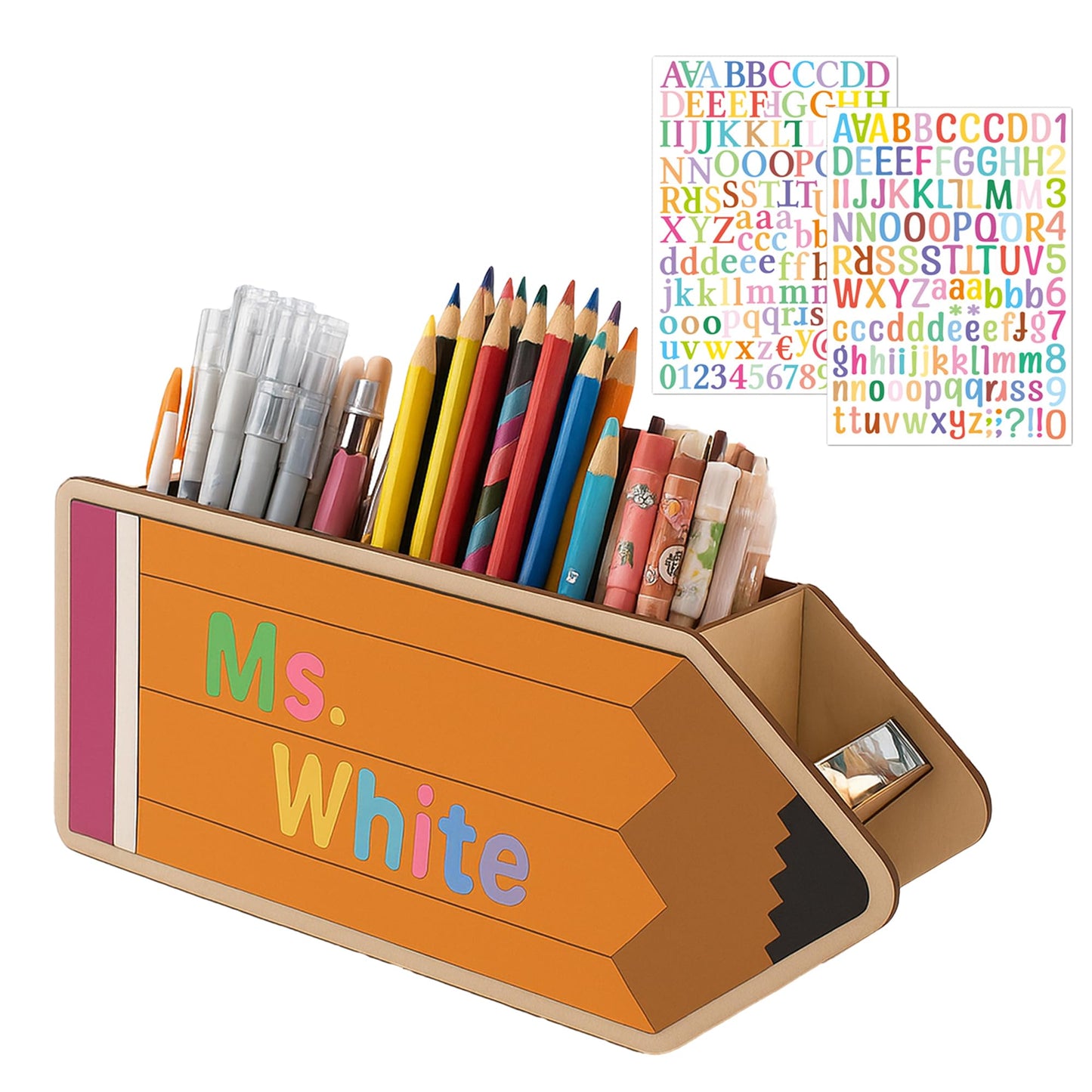 TINGKU 10" Desk Organizer – Classroom Crayon & Pen Holder, Wooden Pencil Parking Dispenser for Teachers, Teacher Appreciation Gift