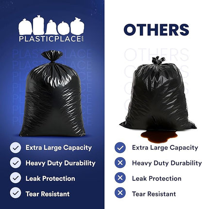 Plasticplace 95-96 Gallon Trash Bags │ 2.0 Mil │ Black Heavy Duty Garbage Can