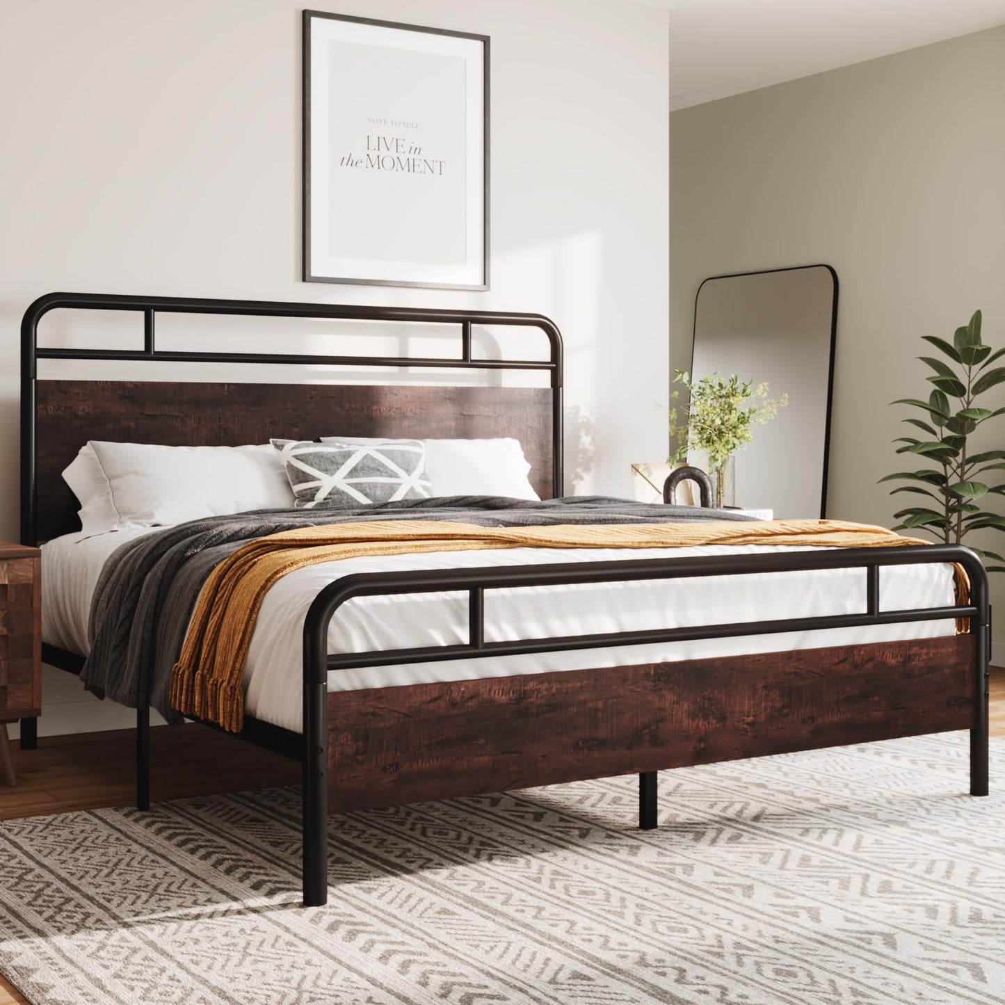 Allewie Queen Size Platform Bed Frame with Wooden Headboard and Footboard, Heavy Duty 13 Metal Slats Support, Under-Bed Storage, No Box Spring Needed, Noise Free, Easy Assembly, Mahogany