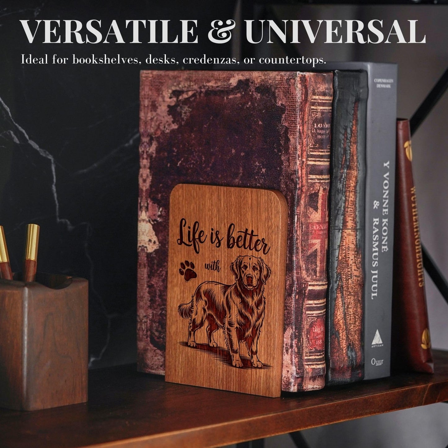 INNObeta Decorative Wooden Book Ends, Animal Bookends, Heavy Duty Bookends for Shelves Unique Design(1 Pair, 4.72x6.69 Inches) - GRBetter