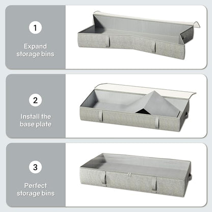 TidyCorner 2-Pack Under Bed Storage Containers, 8 Inches Tall Underbed Clothes Storage Organizer Bin with Sturdy Sidewalls/Bottom, Under the Bed Storage Bags 2 Storage Bins, Light Grey