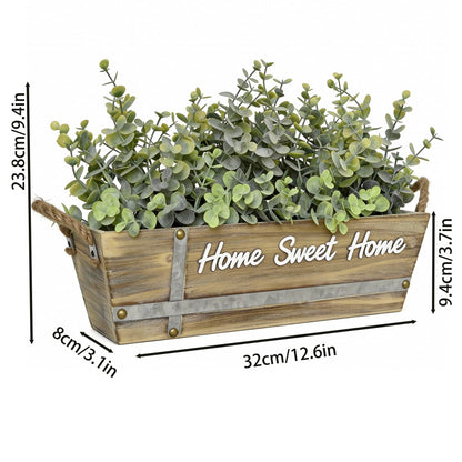 hopeme Artificial Eucalyptus Table Centerpiece in Wooden Box, Faux Greenery Arrangement with “Home Sweet Home” Sign, Jute Rope Handles, Farmhouse Rustic Home Décor