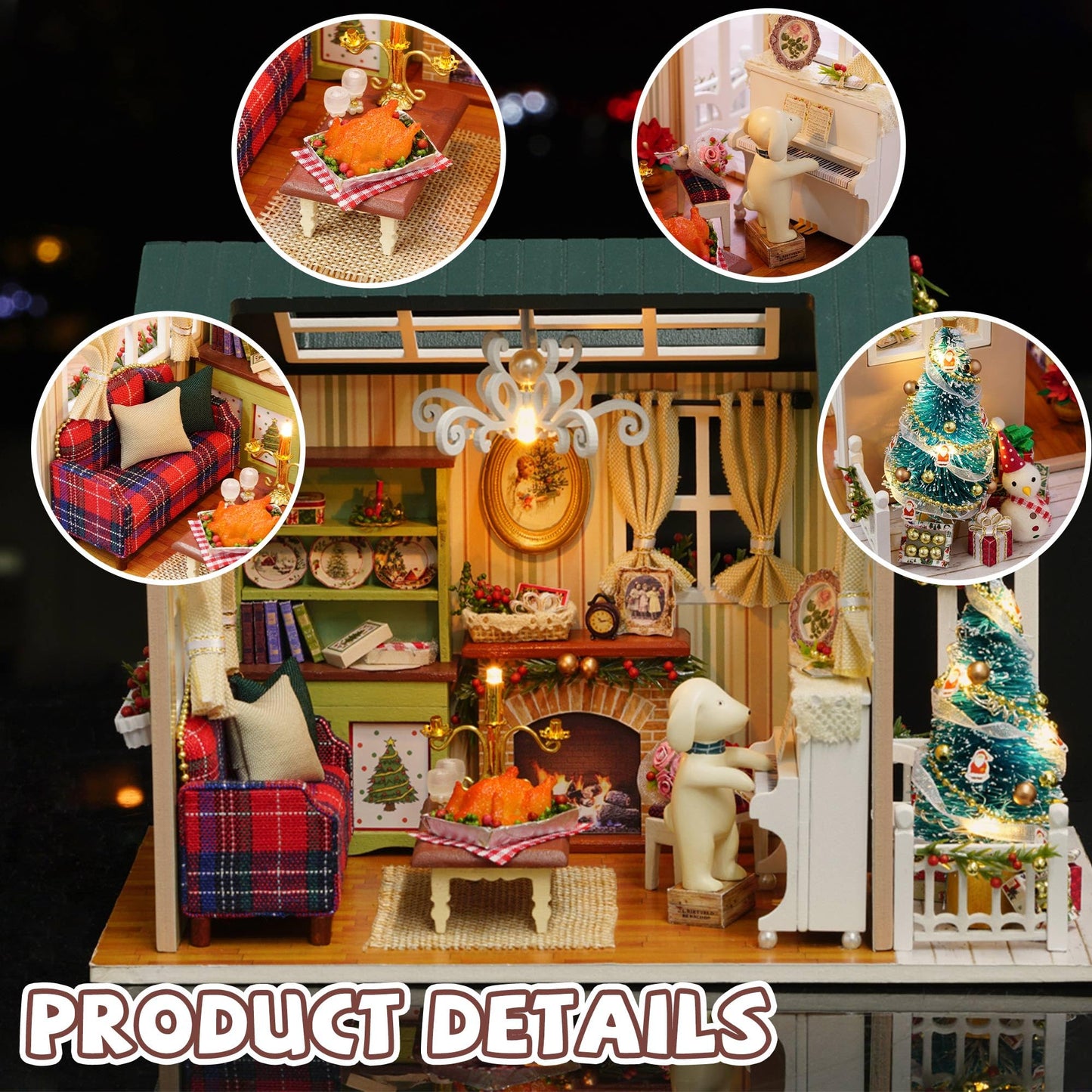 Kisoy Dollhouse Miniature with Furniture Kit, DIY 3D Wooden DIY House Kit with Dust Cover, Handmade Tiny House Toys for Teens Adults Gift（8009&17PCS Model Kit Tools