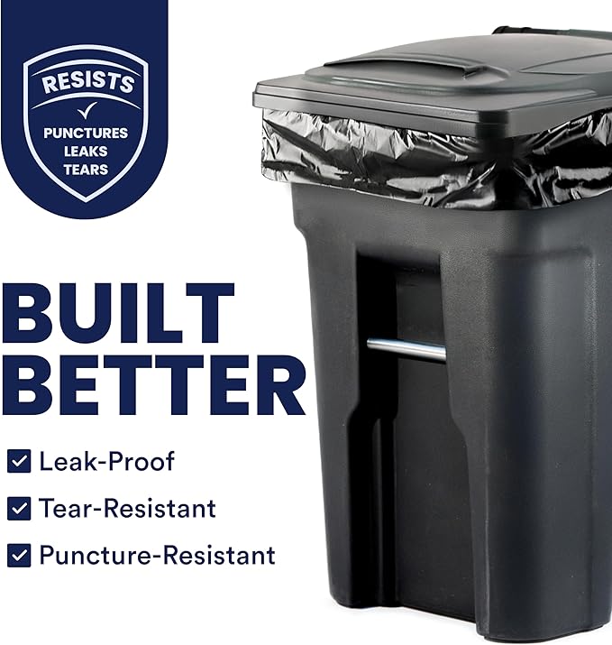 Plasticplace 95-96 Gallon Trash Bags │ 2.0 Mil │ Black Heavy Duty Garbage Can