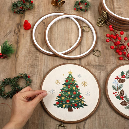 Yuanan 15 PCS 6 Inch Embroidery Hoops Frame, Round Imitated Wood Cross Stitch Frame Rubber Display Frames Circle Decorative Embroiderys Hoop for DIY Art Craft Sewing Hanging Spring Ornaments