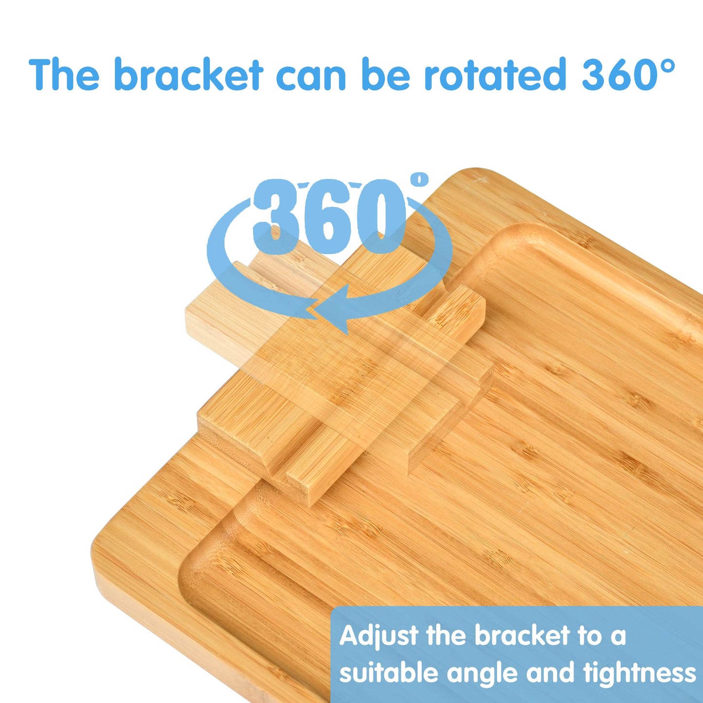 Couch Arm Tray Table Clip on Sofa, Armrest TV Tray Table with 360° Rotating Phone Holder, Solid Bamboo Side Table for Wide Couches Arm, Gift for Mom Dad or Friends，Fits Sofa Arms 6-10 inches Wide
